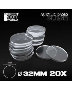 Набір прозорих підставок для мініатюр Green Stuff World: Acrylic Bases - Round 32 mm Clear 