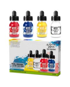 Набір акрилових чорнил Green Stuff World Acrylic Inks Set: Basic Transparent (x4)