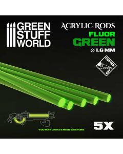 Набір прозорих опор для мініатюр Green Stuff World: Acrylic Rods - Round 1.6 mm Fluor Green