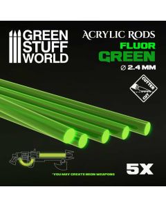 Набір прозорих опор для мініатюр Green Stuff World: Acrylic Rods - Round 2.4 mm Fluor Green