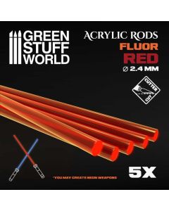 Набір прозорих опор для мініатюр Green Stuff World: Acrylic Rods - Round 2.4 mm Fluor Red-orange