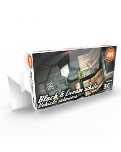 Набір акрилових фарб AK Interactive: Black & Cream White Vehicle Interiors