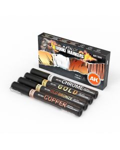 Набір акрилових маркерів AK Interactive: Metallic Liquid Markers – 4 Units Set