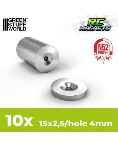 Набір магнітів Green Stuff World: Neodymium Magnets 15x2,5mm with hollow - 10 units (N52)