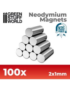 Набір магнітів Green Stuff World: Neodymium Magnets 2x1mm - 100 units (N35)