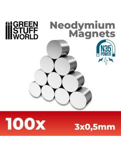 Набір магнітів Green Stuff World: Neodymium Magnets 3x0'5mm - 100 units (N35)