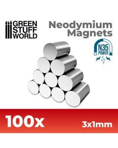 Набір магнітів Green Stuff World: Neodymium Magnets 3x1mm - 100 units (N35)