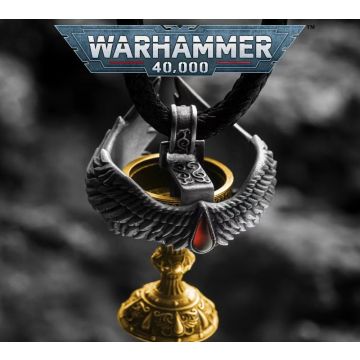 Срібна підвіска з позолотою та шкіряним ланцюжком Starforged: Warhammer 40000 Blood Angel Red Grail Sanguinius