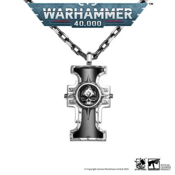 Срібна підвіска з чорним оніксом та срібним ланцюжком Warhammer 40K Inquisition Seal of the Holy Ordos by Starforged