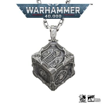 Срібна підвіска зі сталевим ланцюжком Starforged: Warhammer 40000 Adeptus Mechanicus - Mechanicum Cogitator Dicecore Pendant