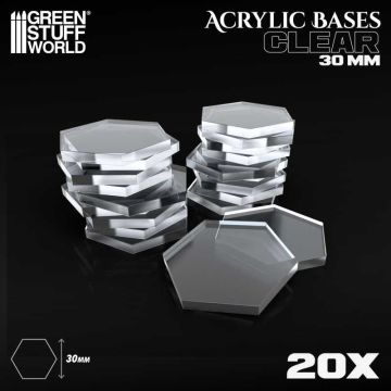 Набір прозорих підставок для мініатюр Green Stuff World: Acrylic Bases - Hexagonal 30 mm Clear 