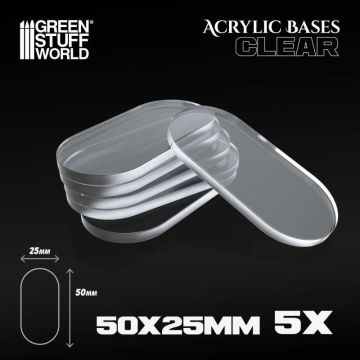 Набір прозорих підставок для мініатюр Green Stuff World: Acrylic Bases - Oval Pill 50x25mm Clear 