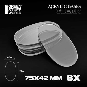 Набір прозорих підставок для мініатюр Green Stuff World: Acrylic Bases - Oval Pill 75x42mm Clear