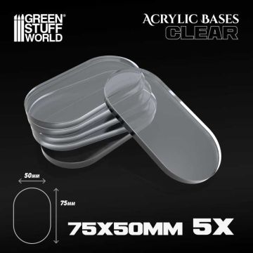 Набір прозорих підставок для мініатюр Green Stuff World: Acrylic Bases - Oval Pill 75x50mm Clear 