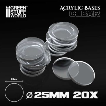 Набір прозорих підставок для мініатюр Green Stuff World: Acrylic Bases - Round 25 mm Clear