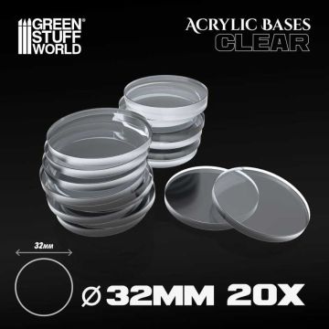 Набір прозорих підставок для мініатюр Green Stuff World: Acrylic Bases - Round 32 mm Clear 