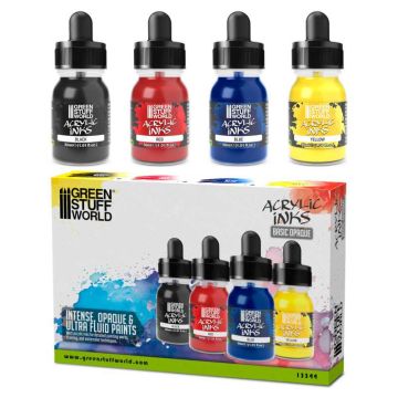 Набір акрилових чорнил Green Stuff World Acrylic Inks Set: Basic Opaque (x4)