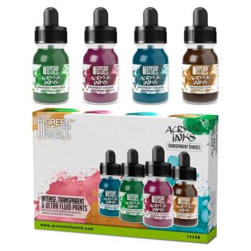 Набір акрилових чорнил Green Stuff World Acrylic Inks Set: Transparent Shades (x4)