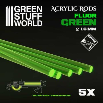 Набір прозорих опор для мініатюр Green Stuff World: Acrylic Rods - Round 1.6 mm Fluor Green