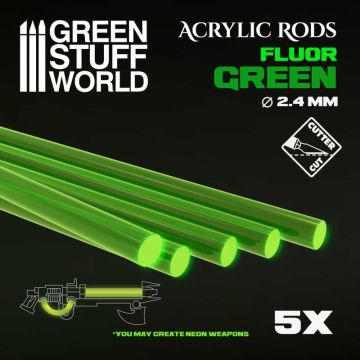 Набір прозорих опор для мініатюр Green Stuff World: Acrylic Rods - Round 2.4 mm Fluor Green