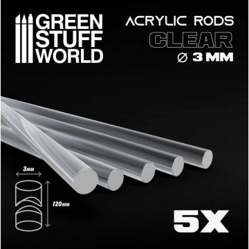 Набір прозорих опор для мініатюр Green Stuff World: Acrylic Rods - Round 3 mm Clear 