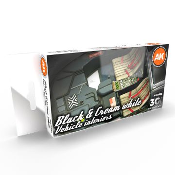 Набір акрилових фарб AK Interactive: Black & Cream White Vehicle Interiors