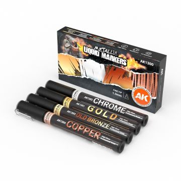 Набір акрилових маркерів AK Interactive: Metallic Liquid Markers – 4 Units Set