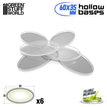 Набір прозорих підставок для мініатюр Green Stuff World: Hollow Plastic Bases - Transparent - Oval 60x35mm