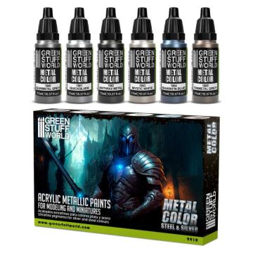 Набір акрилових фарб Green Stuff World Metallic Paint: Silver Set 