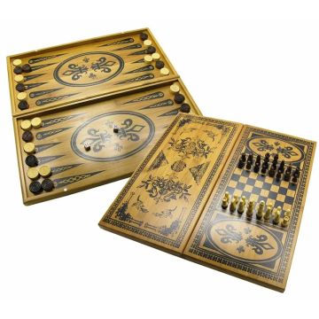 Настільна гра Нарди з шахами і шашками бамбукові (40х20 см) Fine