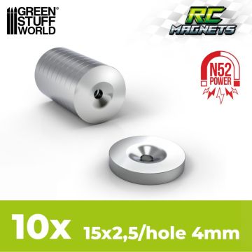 Набір магнітів Green Stuff World: Neodymium Magnets 15x2,5mm with hollow - 10 units (N52)