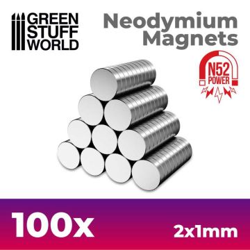 Набір магнітів Green Stuff World: Neodymium Magnets 2x1mm - 100 units (N52)
