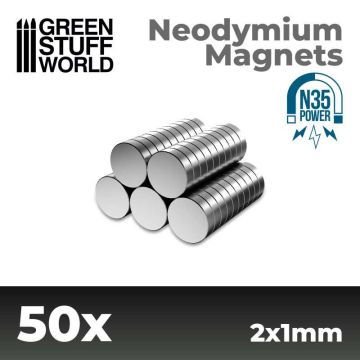 Набір магнітів Green Stuff World: Neodymium Magnets 2x1mm - 50 units (N35)