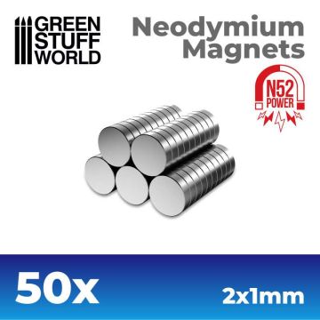 Набір магнітів Green Stuff World: Neodymium Magnets 2x1mm - 50 units (N52)