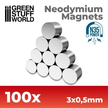 Набір магнітів Green Stuff World: Neodymium Magnets 3x0'5mm - 100 units (N35)