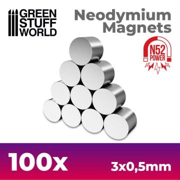 Набір магнітів Green Stuff World: Neodymium Magnets 3x0'5mm - 100 units (N52)
