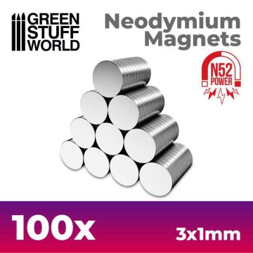 Набір магнітів Green Stuff World: Neodymium Magnets 3x1mm - 100 units (N52)