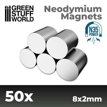 Набір магнітів Green Stuff World: Neodymium Magnets 8x2mm - 50 units (N35)