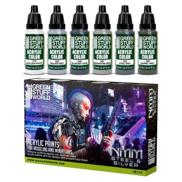 Набір акрилових фарб Green Stuff World: Paint Set - NMM Steel and Silver