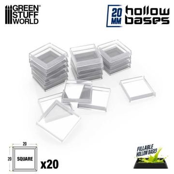 Набір прозорих підставок для мініатюр Green Stuff World: Plastic Clear Square Hollow Base 20mm