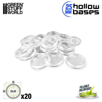 Набір прозорих підставок для мініатюр Green Stuff World: Transparent Hollow Plastic Bases - Round 25mm