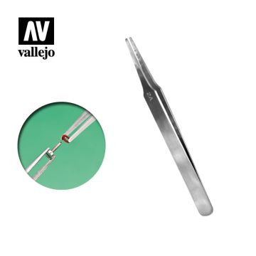 Пінцет з плоскими заокругленими кінчиками Vallejo: Flat Rounded Stainless Steel Tweezers (120 mm)