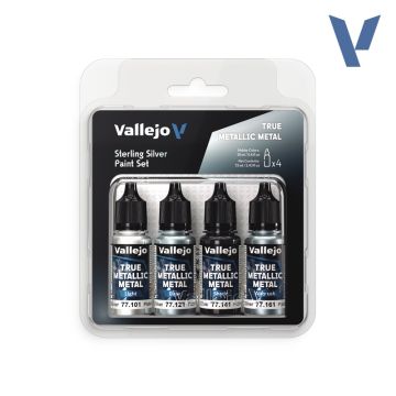 Набір акрилових фарб Vallejo: True Metallic Metal Sets: Sterling Silver Paint Set